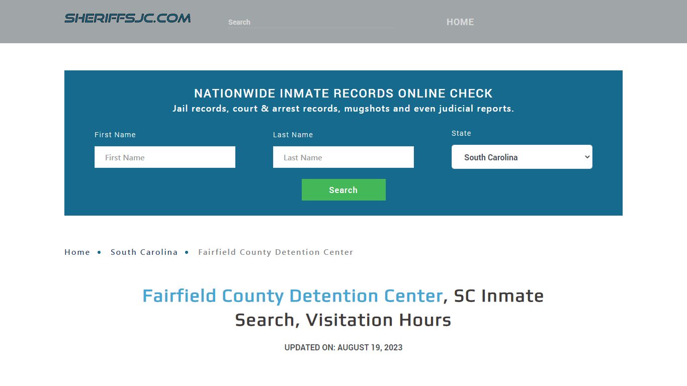 Fairfield County Detention Center, SC Inmate Search, Visitation Hours